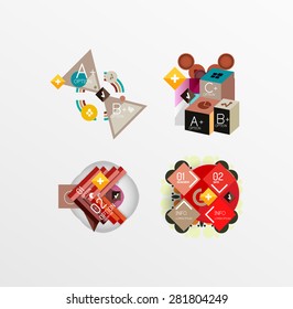 Set of abstract geometric shapes with options. Infographic banners, layouts. Paper graphics