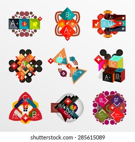 Set of abstract geometric shapes with options. Infographic banners, layouts. Paper graphics
