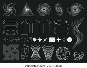 Set of Abstract geometric shapes trending futuristic line design elements, infographic shapes. Modern trendy retro futurism digital vaporwave. Retrofuturistic Vector illustration for UI and UX