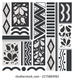 The set of abstract geometric shapes. Vector  monochrome figures. Bauhaus retro. Plant elements. Triangle, zigzag, crosses, lines, circles,
rhombit, wavy, line.
 Сan be used for patterns, postter