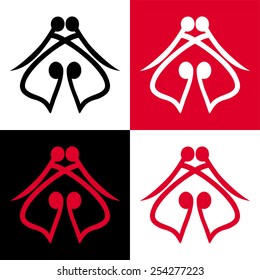 Set abstract geometric sign for logo. White. Black. Red.