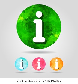 set of abstract geometric spherical info icon buttons from triangular faces for graphic design