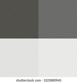 Set of abstract geometric spiral seamless pattern. Meander seamless.