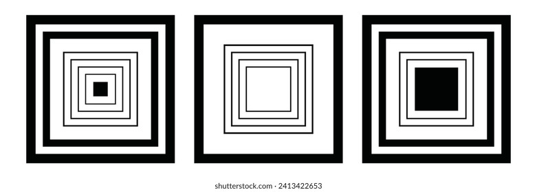 Conjunto de elementos de diseño abstracto geométrico cuadrado negro y blanco. Arte vector.