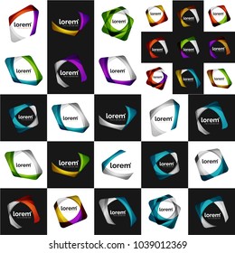 Set of abstract geometric square logo designs, overlapping shapes, minimal creative abstract icons. Vector illustration