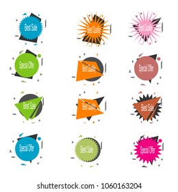 set of abstract geometric star burst best sale special offer best quality sticker label banner icon element illustration vector