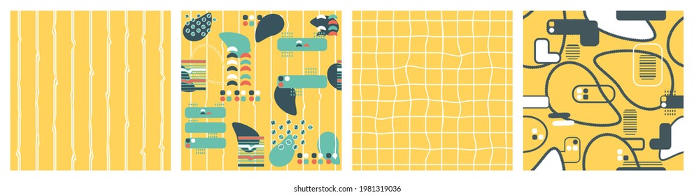 Conjunto de silueta de formas brillantes geométricas abstractas de verano sin soldadura. Ilustración vectorial de color blanco amarillo para la impresión de prendas de vestir, diseño para tela, cortina, alfombra, papel de envoltura, cubierta para portátiles