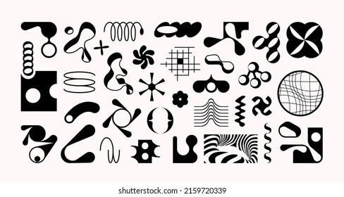 Set of abstract geometric symbols. Modern Bold Brutalistic Objects and Shapes. Black and white minimalistic silhouettes of figures. Contemporary design.Vector illustration