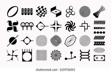 Set of abstract geometric symbols. Modern Bold Brutalistic Objects and Shapes. Black and white minimalistic silhouettes of figures. Contemporary design.Vector illustration