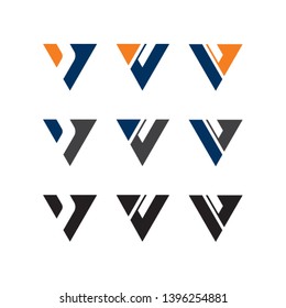 Set of abstract geometric v letter logos in different color variations and styles