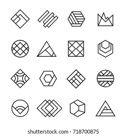 Set Abstract Geometric Vector Logos. Thin Line. Best For Identity And Logotypes. Simple Shape.
