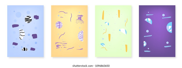 Set of abstract geometric vertical backgrounds. Colorful templates for trendy graphic design - poster, card, banner, social media. Vector illustration.