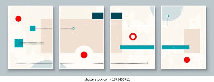 Set of Abstract Geometric Wall Art. Mid Century Illustration in Minimal Style for Wall Decoration Background. Modern art vector Illustration