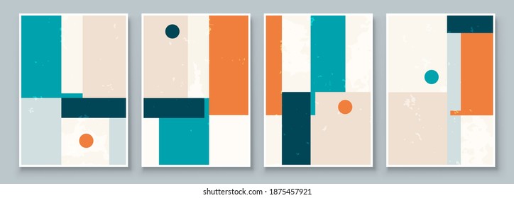 Set of Abstract Geometric Wall Art. Mid Century Illustration in Minimal Style for Wall Decoration Background. Modern art vector Illustration