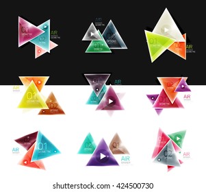 Set of abstract geometric web option box banners. Triangle shapes - buttons with text. Vector illustration
