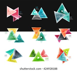Set of abstract geometric web option box banners. Triangle shapes - buttons with text. Vector illustration