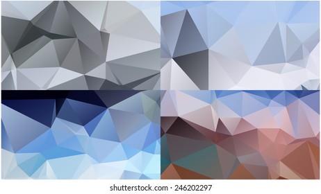 Set of abstract geometrical backgrounds consisting of multicolored triangular polygons