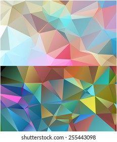Set of abstract geometrical backgrounds consisting of multicolored triangular polygons