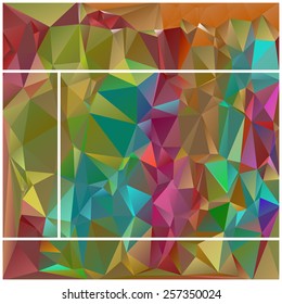 Set of abstract geometrical backgrounds consisting of multicolored triangular polygons suitable for website layout