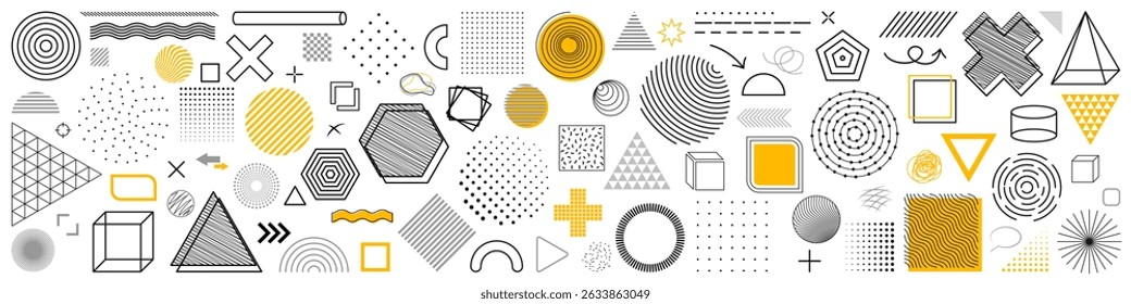 Set of abstract geometrical graphic elements on white background - vector illustration