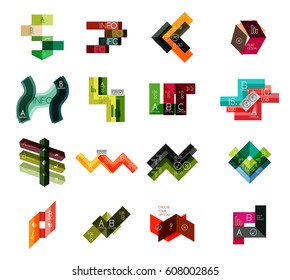 Set of abstract geometrical infographic diagram presentation elements, arrows, lines and triangles
