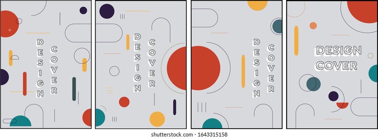 set of Abstract geometrical memphis style colorful theme vector illustration geometrical background wallpaper. Background in restrained sustained tempered style. Magazine, leaflet, billboard, sale
