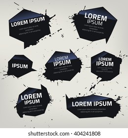 Set of abstract geometrical quote or speech bubbles with ink blots. Vector illustration.