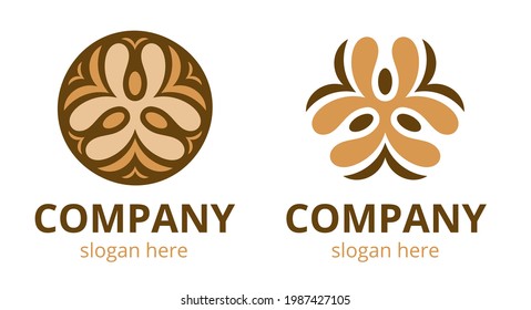 Set of abstract geometrical shape logo.Coffee icon, brown shades isolated on white background.Handcraft flat design element. Vector print illustration
