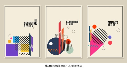 set of abstract geometry cover templates. trendy background design with circle, triangle, square shape