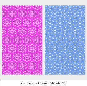 Set of abstract geometry flower seamless pattern. Vector illustration. For design clothes, greeting card, scrapbook, wallpaper fills
