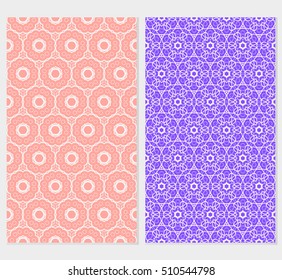 Set of abstract geometry flower seamless pattern. Vector illustration. For design clothes, greeting card, scrapbook, wallpaper fills