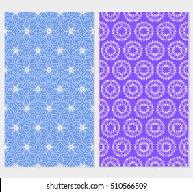 Set of abstract geometry flower seamless pattern. Vector illustration. For design clothes, greeting card, scrapbook, wallpaper fills