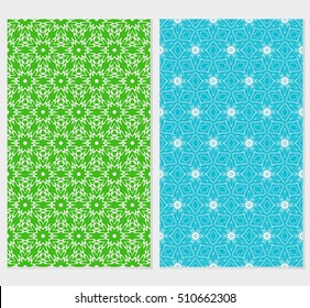 Set of abstract geometry flower seamless pattern. Vector illustration. For design clothes, greeting card, scrapbook, wallpaper fills