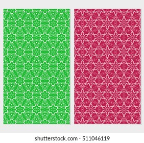 Set of abstract geometry flower seamless pattern. Vector illustration. For design clothes, greeting card, scrapbook, wallpaper fills