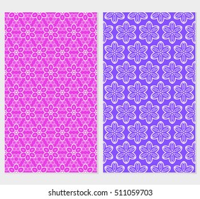 Set of abstract geometry flower seamless pattern. Vector illustration. For design clothes, greeting card, scrapbook, wallpaper fills