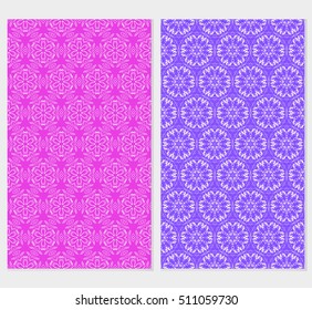 Set of abstract geometry flower seamless pattern. Vector illustration. For design clothes, greeting card, scrapbook, wallpaper fills