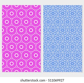 Set of abstract geometry flower seamless pattern. Vector illustration. For design clothes, greeting card, scrapbook, wallpaper fills