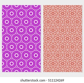 Set of abstract geometry flower seamless pattern. Vector illustration. For design clothes, greeting card, scrapbook, wallpaper fills