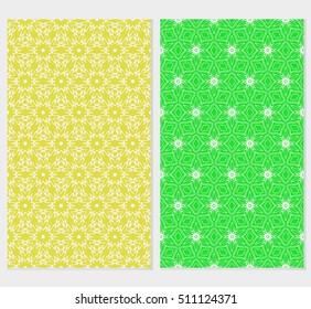 Set of abstract geometry flower seamless pattern. Vector illustration. For design clothes, greeting card, scrapbook, wallpaper fills