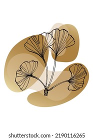 Set of Abstract ginkgo Hand Painted Illustrations for Wall Decoration, minimalist flower in sketch style. Postcard, Social Media Banner, Brochure Cover Design Background. Modern Abstract art Artwork