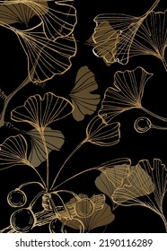 Set of Abstract ginkgo Hand Painted Illustrations for Wall Decoration, minimalist flower in sketch style. Postcard, Social Media Banner, Brochure Cover Design Background. Modern Abstract art Artwork