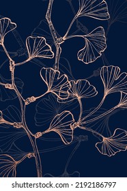 Set of Abstract ginkgo Hand Painted Illustrations for Wall Decoration, minimalist flower in sketch style. Postcard, Social Media Banner, Brochure Cover Design Background. Modern Abstract art Artwork