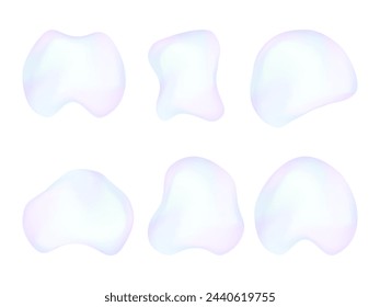 set abstract glass liquid. fluid shape with holographic effect. soap bubble with reflection. vector