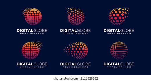 set of abstract global digital Logo Design vector Template.