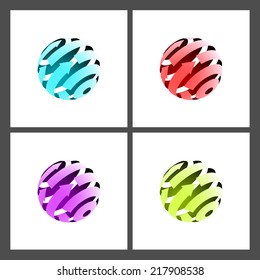 Set of Abstract Globe Icons with Arrows on Light Background