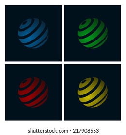 Set of Abstract Globe Icons on Dark Background