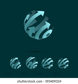 Set of Abstract Globe Logo Elements with Arrows.