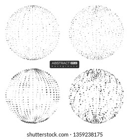 Set of abstract globe particles spheres. 3d technology digital style. Isolated on white background. Futuristic vector illustration.
