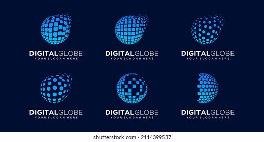 set of abstract globe technology Logo Design vector Template.