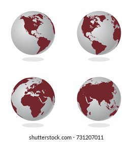 Set of Abstract Globe with World Map. 3D Vector Illustration.